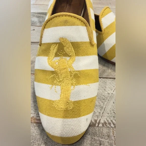 COACH UTOPIA EMBROIDERED LOBSTER YELLOW WHITE STRIPE LOAFER COQUETTE PREPPY 5B - Picture 7 of 11